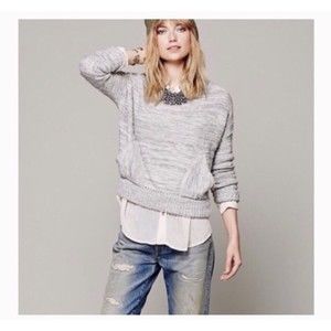 Free People Women's Gray Marled Knit Sweater Front Pockets Large Wool Alpaca